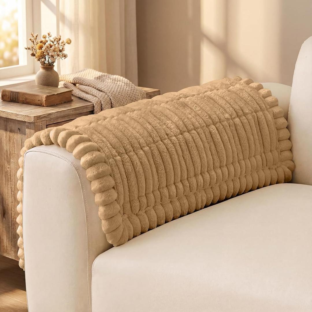 decorUhome Fuzzy Pet Couch Cover for Dogs, Non-Slip Sofa Covers for Sofa Couch Arm, Soft Thick Furniture Couch Protector, Washable Sofa Slipcovers, Camel, 27.6" x 27.6"