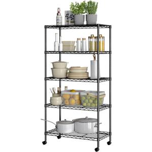 Seville Classics Solid Steel Wire Shelving Storage Unit Adjustable Shelves Organizer Rack, for Home, Kitchen, Office, Garage, Bedroom, Closet, Black, 5-Tier, 30" W x 14" D (New Model)