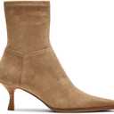 Coutgo Womens Kitten Low Heel Ankle Boots Pointed Toe Side Zipper Short Booties Fall Shoes (8, Khaki)