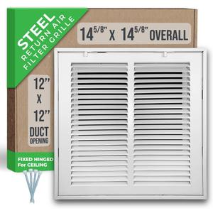 Fits 12x12 Duct Opening | Steel Return Air Filter Grille by Handua [Fixed Hinged] for 1-inch Filters | Vent Cover Grill for Sidewall and Ceiling | White | Outer Dimensions: 14 5/8"W X 14 5/8"H