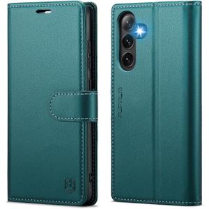 Wallet Case for Samsung Galaxy S25 Plus/S25+, RFID Blocking Credit Card Holder, PU Leather Folio Flip Kickstand Protective Shockproof Cover for Galaxy S25 Plus (Bluegreen)