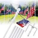 Yard Flag Pole for Outside Ground - 8.5 ft Tangle Free Heavy Duty Flag Pole Kit with 2 Anti-Tip Prong Base,Portable Inground Flag Holder with 3x5 American Flag for House Outdoor Campers,White