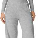 QINSEN Womens 2 Piece Sets Long Sleeve Slim Fit Crop Tops Wide Leg Pants Matching Lounge Set (Medium, Grey)