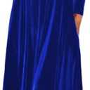 Melliflo Velvet Dress for Women Casual Crewneck Shirt Dresses Elegant Cocktail Long Sleeve Maxi Dress with Pocket (Blue, S)