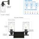 MELUCEE Indoor Wall Sconce Lighting 2-Light Matte Black with Clear Hammered Glass, Modern Bathroom Vanity Light Fixtures Wall Lamp for Mirror Cabinets Powder Room (Patent No.: US D963914 S)