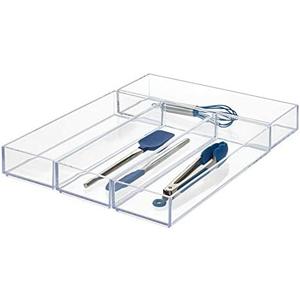 iDesign Clarity Drawer, Kitchen and Bathroom Organization Silverware, Spatulas, Gadgets, Large-Set of 3 (One Of The Drawer Has A Small Crack)