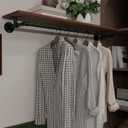 Clothes Rack 48in, Wall Mounted Garment Rack with Real Wood Shelf, Heavy Duty Hanging Clothes Rack, Multi-Purpose Hanging Rod, Space-Saving Closet Storage (Brown)