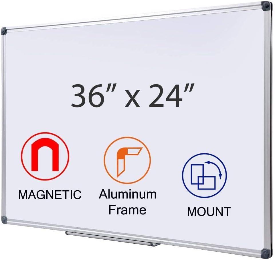 36 x 24 inch Magnetic Dry Erase Board, DexBoard Mall-Mounted Aluminum Frame White Board with Pen Tray, Dry Erase Marker Whiteboard for Office, School and Home Usage (36" x 24", White)