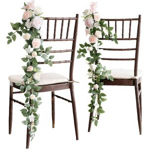 Ling's Moment 10pcs Wedding Chair Decorations Aisle Floral Swag Artificial Pew Flowers Hanging Garland Blush Pink & Cream For Ceremony Reception Church Rose Floral Faux Arrangement Party Outdoor Decor