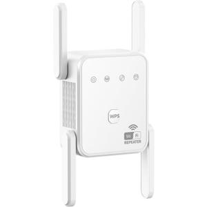 1200Mbps WiFi Extender Signal Booster for Home, Dual Band 5GHz/2.4GHz Wireless Internet Repeater with 4 External Antennas, Covers Up to 3600 Sq.ft & Supports 80 Devices, AP Mode with Ethernet Port