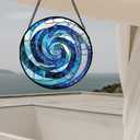 CRISGIF Stained Glass Window Hanging - Blue Abstract Swirl Suncatcher for Doors Garden Patio Unique Sun Catchers Decor Christmas Mother's Day Birthday Gifts for Women Men Mom Nana Friend 15 in