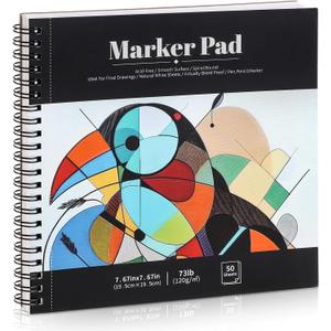 50 Sheets Marker Paper Pad, 7.67.6 Inch Bleedproof Art Sketch Pad, 73lb/120gsm Drawing Paper Spiral Sketch Book, Alcohol Marker Paper Painting Coloring Paper for Beginners, Artists, Ideal Gift