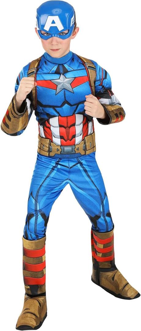 Marvel Captain America Official Youth Halloween Costume - Premium Quality Padded Jumpsuit with Plastic Mask, L