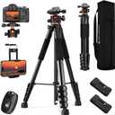 K&F CONCEPT 75 inch/190cm Camera Tripod,Lightweight Travel Outdoor DSLR Tripods with 360 Degree Ball Head Load Capacity 8kg/17.6lbs,Cellphone Clip and Remote Control for Smartphone S255A3+BH-36