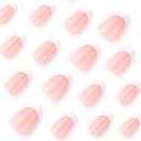 2 x French Tip Press on Nails Almond Shape Fake Nails Summer Glossy Pink False Nails Medium Length Glue on Nails Artifical Acrylic Nails with White French Nail Tip Full Cover for Manicure Art