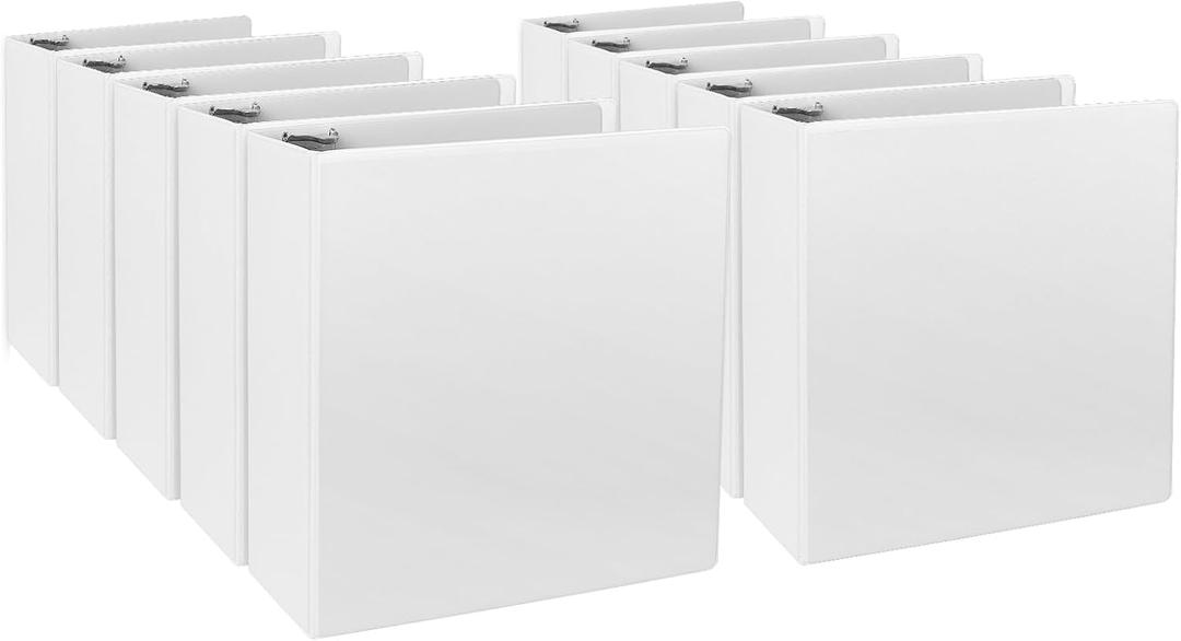 3-Inch 3 Ring Binder, Standard 3" Round Ring Binder Fit Letter Size Paper, Presentation View Binders, White, 10-Pack