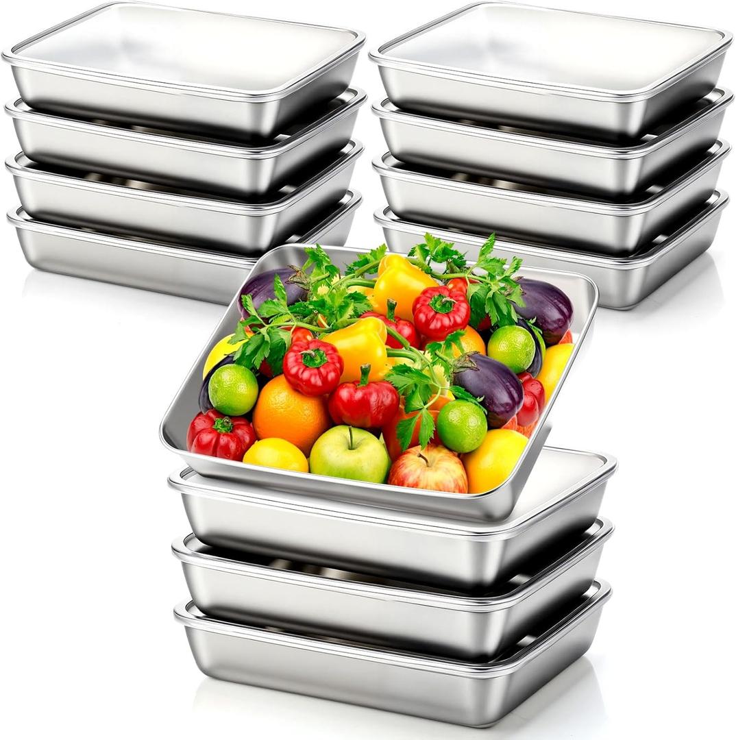 12 Pcs Stainless Steel Food Storage Containers with Lids, 71 Oz Metal Lunch Bento Box Reusable Stackable Meal Prep Container for Kitchen Picnic Travel, Freezer& Dishwasher Safe (Clear)