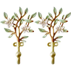 Vintage Flower-Shaped Decorative Wall Hooks, 2 Pack Hand-Painted Floral Metal Wall Hook Rack Hangers for Hanging Coats, Clothes, Keys, Hats, and Towels