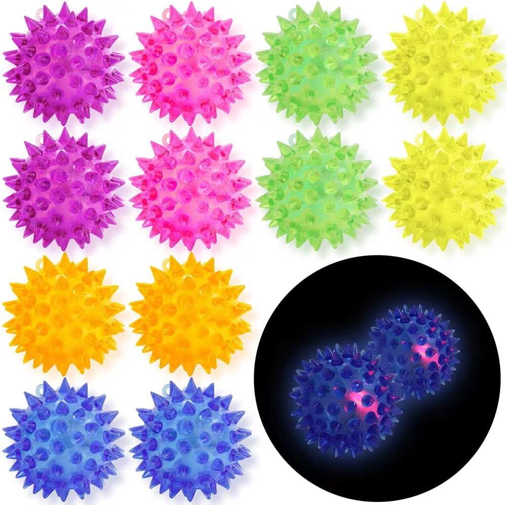 12 Pack LED Light Up Fidget Sensory Bouncy Spiky Ball Squishy Glow in The Dark Flashing Stress Relief Spiky Balls Toy for Party Favors Kids Gifts School Rewards