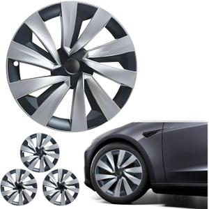 19 Inches Wheel Covers for 2025 2026 Tesla Model Y Juniper, Hub Protection Accessory, Replacement for Tesla Model Y 2025 Rim Protector, ABS Hubcaps 4-Piece, Black and White Color Contrast