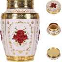 Urn for Human Ashes Adult Female - Rose Flower Cremation Urn Mom - Funeral Urn for Women Made of Zinc Alloy - Hold 200 Cubic inches of Ashes (Gold_Red)