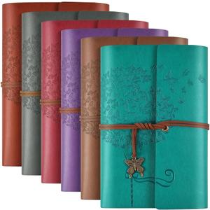 6 Pack PU Leather Notebook Journal, Travel Journal Bulk, Refillable Vintage Journals for Writing,Christmas Gifts for Women, Men, Girls, 100GSM Lined Paper, Each 160 Pages & 2 Pockets(A6, 5 x 7 inches)