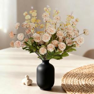 Beige Silk Fake Flowers 10 Stems&2 Eucalyptus,Bulk Faux Mums Mini Ball for Table Centerpieces,Artificial Dried Flowers for Vase Fillers Home Decorations,Faux Chrysanthemum Floral Arrangements Decor