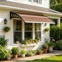 58.5x35 Inch Patio Window Awning Shade, Polycarbonate Door Entrance Canopy Cover Protection for Sunshine & Rain, Tea with Black Edge