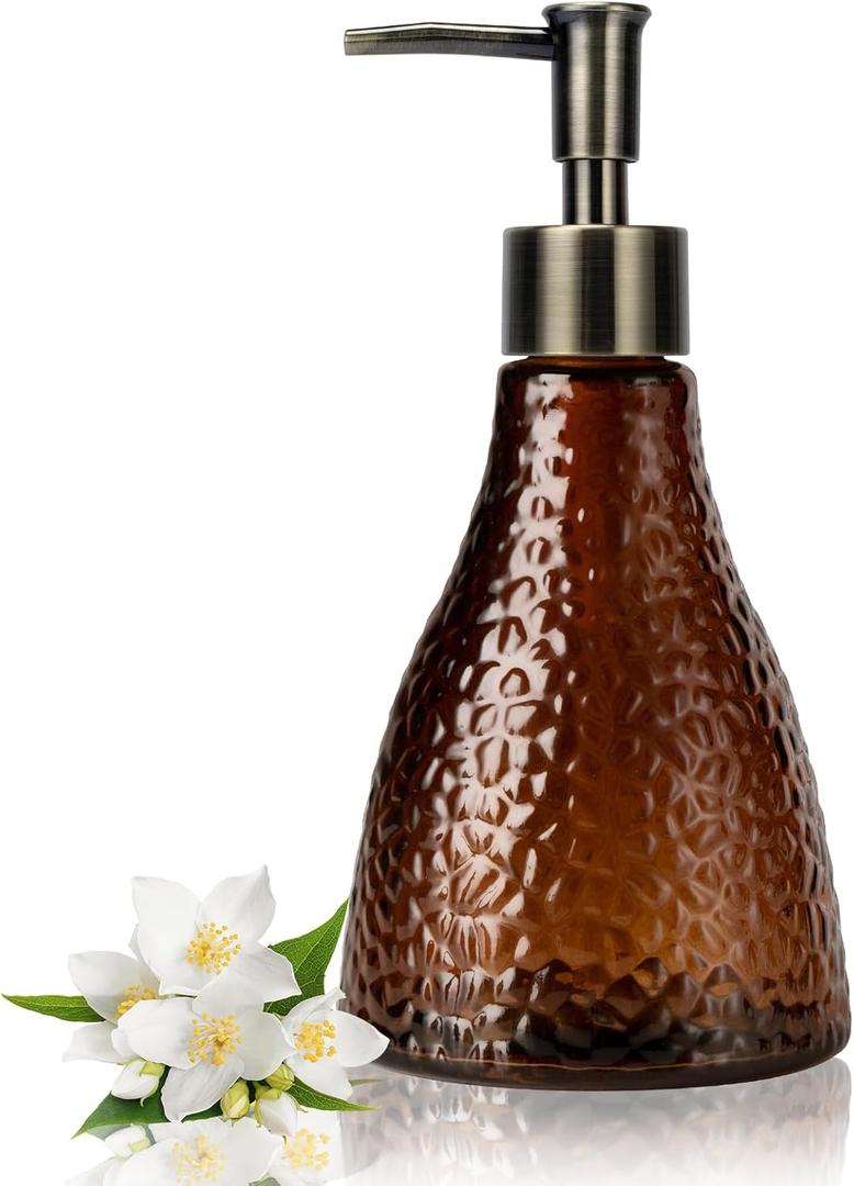 Hand Glass Soap Dispenser, Soap Dispenser for Kitchen and Bathroom 12.6oz (Brown) (1pcs)