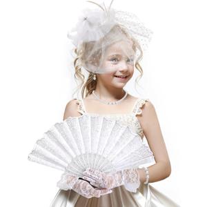 White Victoria Hat Set - Derby Fascinator 2026 Set for 1920s 50s Costume Party, Girls High Tea Pary Church Kentucky Hats with Pearl Necklace Earring Hand Fan and Lace Gloves Kit