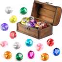 Diving Gem Pool Toy 15 Big Colorful Diamond Set with Big Treasure Chest Pirate Box Underwater Gem Diving Dive Throw Toy Set Swimming Training Gift Toy