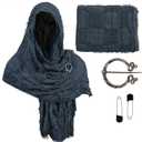 Zwirelz Wrap Dune Wasteland Hooded Shawl With Viking Brooch Cowl Scarf Rogue Medieval Viking Cloak Renaissance Costume Cape (78.7 x 27.5 inches, Navy)