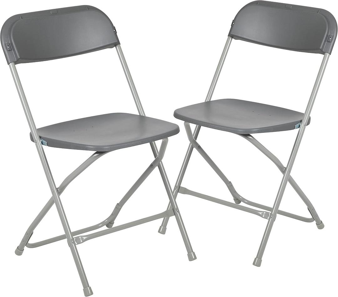 Flash Furniture Hercules Series Plastic Folding Chair - Grey - 2 Pack 650LB Weight Capacity Comfortable Event Chair-Lightweight Folding Chair, Set of 2