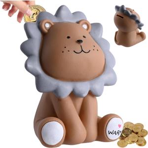 H&W Lion Piggy Bank, Sunny Lion Money Coin Bank,Best Christmas Birthday Gifts for Kids Boys Girls Home Decoration (Brown M)