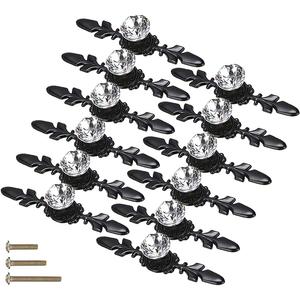 12 Pack Black Large Sized Enlarged Diamond Clear Crystal Glass Knobs with Plate,Cabinet Cupboard Door Pulls Handles with Screws for Kitchen Office Decoration (12 Pack, Large, Black)