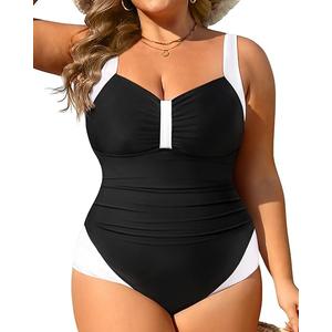 Tempt Me Women Plus Size One Piece Swimsuits - Tummy Control Bathing Suits 2025 Color Block Swimwear, 24 W