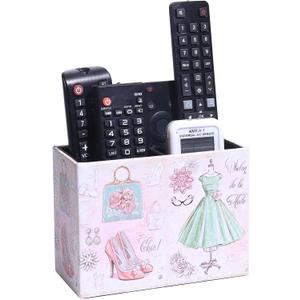 Decorative Remote Control Holder, Leather TV Remoter Caddy Storage Box Desktop Organizer Makeup Brush Pen Holder Storage Fits TV Remotes, Media Controllers, Office Supplies (Dress Pattern)