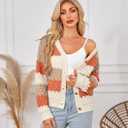 ECOWISH Women's Cropped Cardigan Sweaters 2025 Fall Striped Color Block Long Sleeve Button Up Knit Sweater Y2k Coats (Orange)