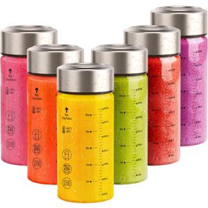 Sursip Glass Juice Bottles 6 Pack 12 oz Wide Mouth Borosilicate Glass Bottles with Lids Heat-Resistant, Leakproof, BPA Free, Reusable for Juicing, Smoothies, Milk, Protein Drinks, Water