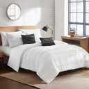 Modern Threads Dixie White Jacquard Comforter Set – 5 Piece Textured Bedding with Decorative Pillows & Shams, Soft All Season Farmhouse Bed Set, Bright White with Graphite Stripes, King