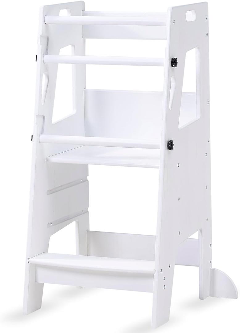 Toddler Standing TowerKids Step Stool Toddler Tower Kitchen Helper Stool with Non-Slip Surface (White)
