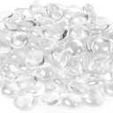 Houseables Glass Stone, Clear Marbles, Pebbles for Vases, 5 LB, 500-600 Stones, Flat Bottom, Round Top, Rocks, Bowl Filler Gems, Iridescent Decor, Decorative Centerpieces, Florist Supplies, Aquarium