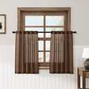 Caramel Brown Kitchen Short Linen Curtains 36 Inch Length 2 Panels Semi Sheer Linen Light Filtering Valances Back Tab Rod Pocket Design for Small Windows Drape Cafe Bathroom Laundry Room RV 30Wx36L
