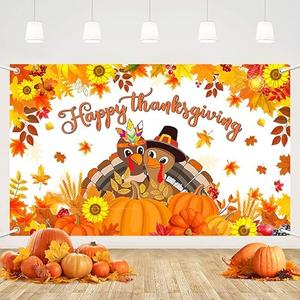 MEHOFOND Fall Happy Thanksgiving Party Backdrop Autumn Leaves Pumpkin Turkey Sunflower Background Party Supplies Farm Harvest Event Banner Decoration Photo Booth Props 5.9x3.7ft