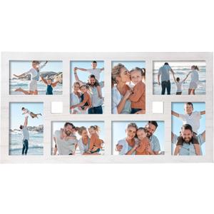 8-Opening Collage Picture Frame Wall Decor  White Multi Photo Frame for 4x6 Pictures, Holds 8 Photos Total, Rustic Hanging Wall Art for Living Room, Bedroom, or Hallway  22.63 x 11.81 Inch