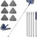 JEHONN Wall Cleaner Mop with Long Handle 82 Inches, 3-in-1 Ceiling Cleaning Tool Duster with 6 Replacement Microfiber Chenille Pads for Painted Walls, Window, Floor, Baseboard (Blue)