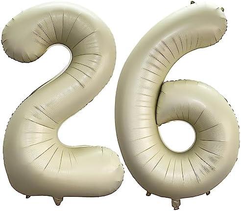 Number 26 Cream White Balloons 40 Inch Giant Sand White 26 or 62 Numer Foil Helium Balloons for 26th Cream Birthday Party Supplies 62th Anniversary Events Decorations