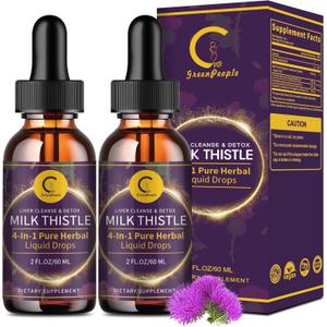 (2 Pack) Milk Thistle Liquid Drops for Liver Cleanse Detox & Repair, Milk Thistle Supplement with Dandelion Root, Artichoke & Turmeric for Liver Support and Immune Health, Vegan, Non-GMO, 4 FL OZ, Exp Date Not Found
