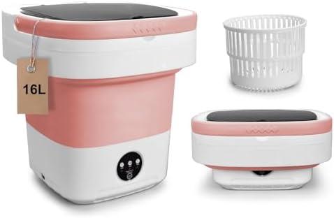 Portable Washing Machine, Upgraded 16L Mini Washer and Spin Dryer with Deep Cleaning of Underwear, Baby Clothes and Small Items, Foldable Small Washer for Apartments, Dorm,RV, Travel, Laundry,Camping