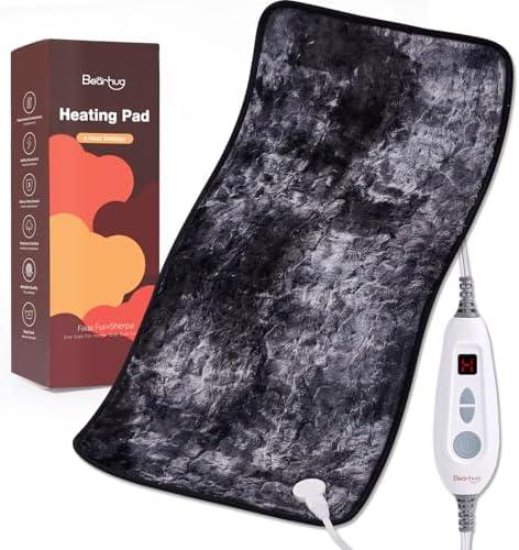 Bearhug  Electric Heated Pad 30"×71"' Double-Sided Faux Fur Heating Pad, 6 Heat Levels, 2-Hour Auto-Off, Moist & Dry Heat Therapy for Back Pain Relief, Machine Washable, ETL Certified - Gift Box